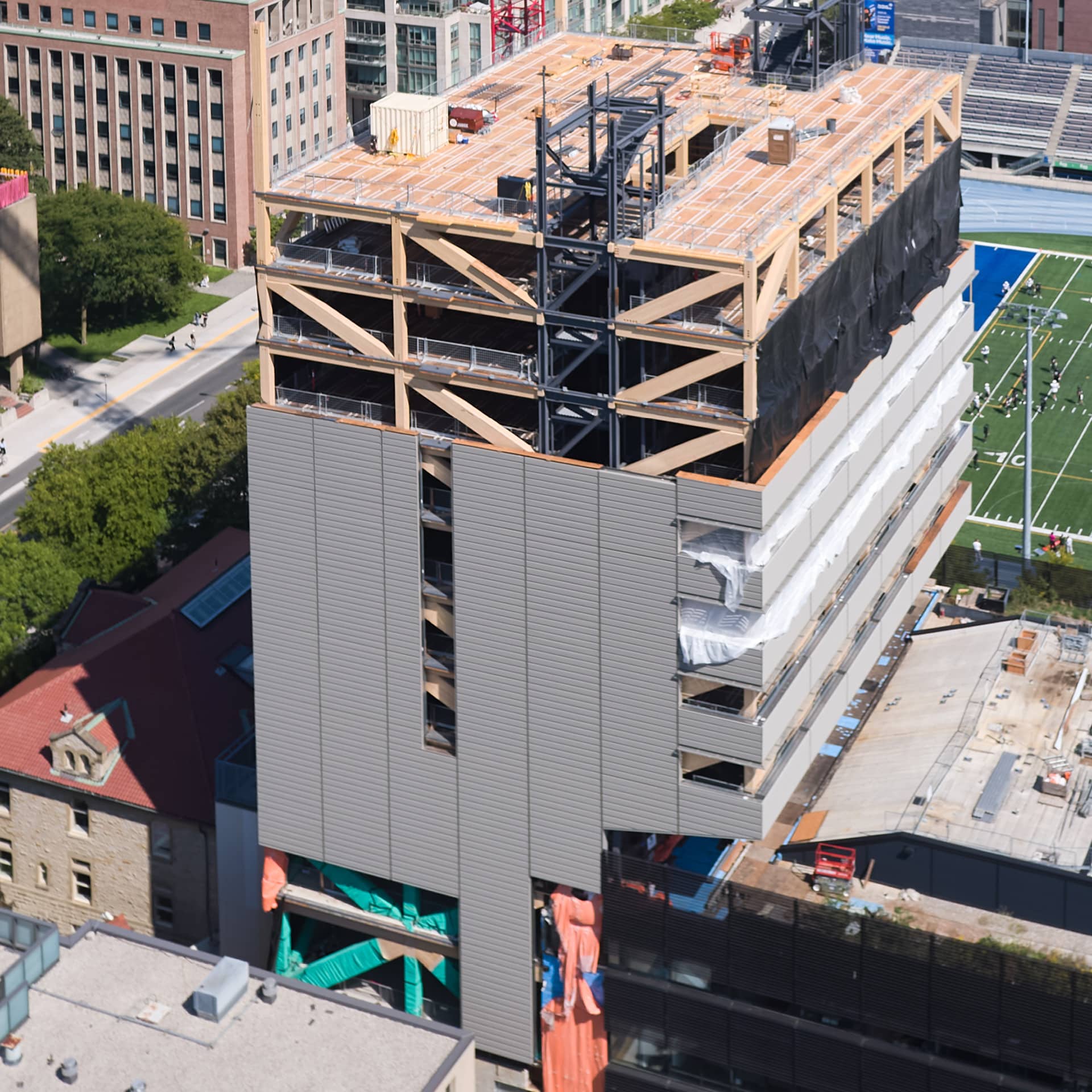 UnitiWall prefabricated wall panels installed at the Academic Wood Tower, University of Toronto